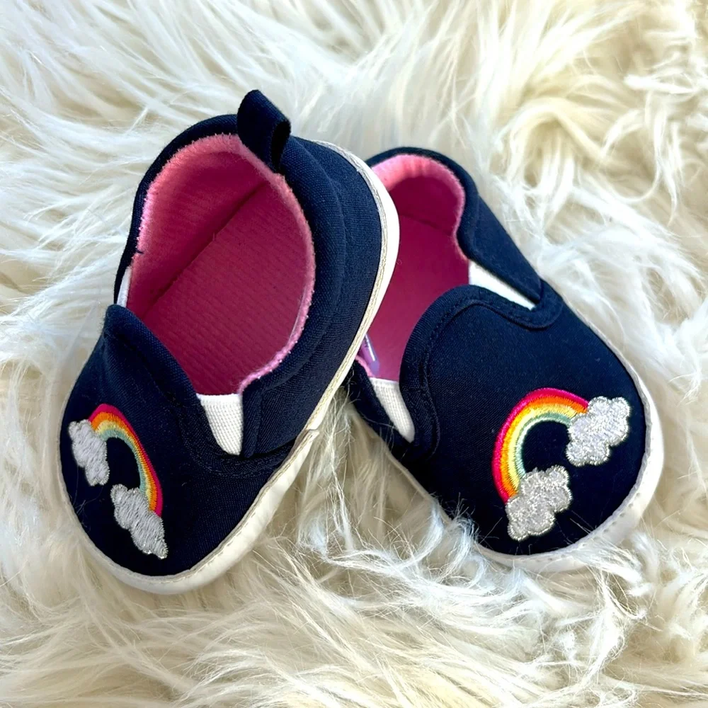Little Treasures NWOB Rainbow Crib Shoes Navy 0-6 Months