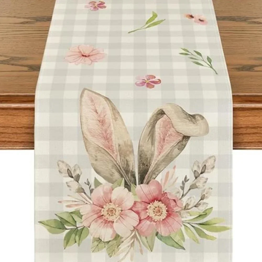 Easter Table Runner Cottage Farmhouse Decor Spring Summer Plaid Decorative Cloth