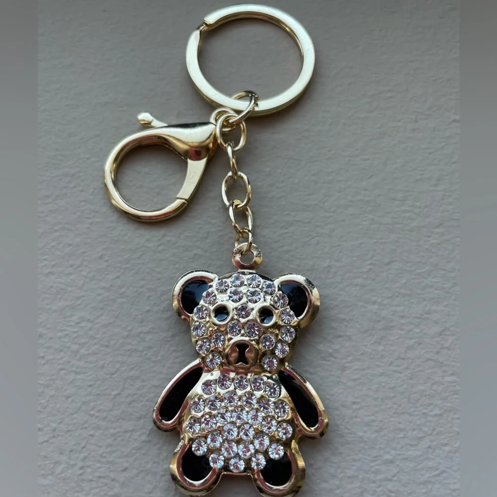Teddy Bear Rhinestone Keychain/Bag Charm~Black~NEW~L 3 3/4”