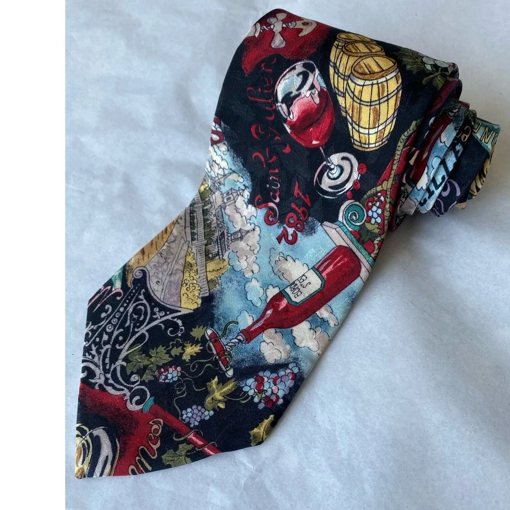 Nicole Miller Men's Tie Vintage 1993 Hand Sewn 100% Silk Wine Lovers 58