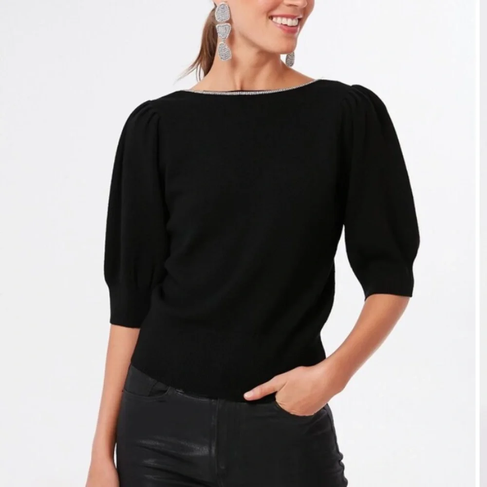 Kate Spade Black Rhinestone Edged Boatneck Sweater