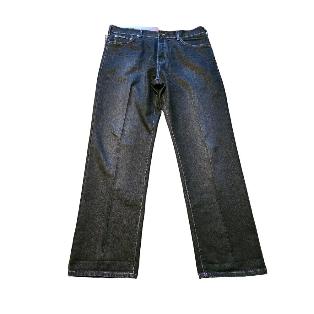 Calvin Klein Straight Leg Dark Wash Streetwear Jeans Gray Stitching Men Size 38