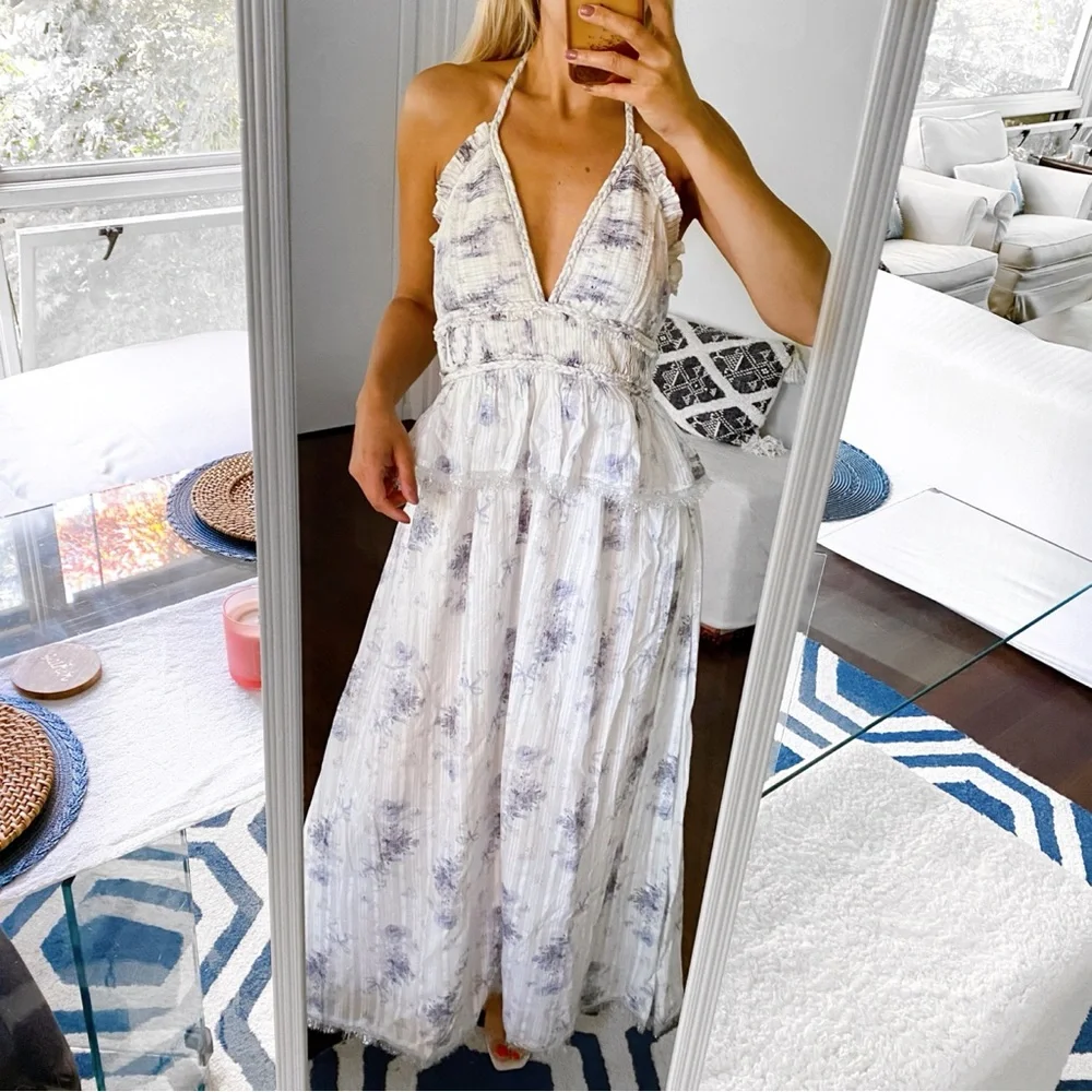🐚 LOVE SHACK FANCY PURPLE WHITE SILVER BRIAR DRESS IN MISTY SEA!
