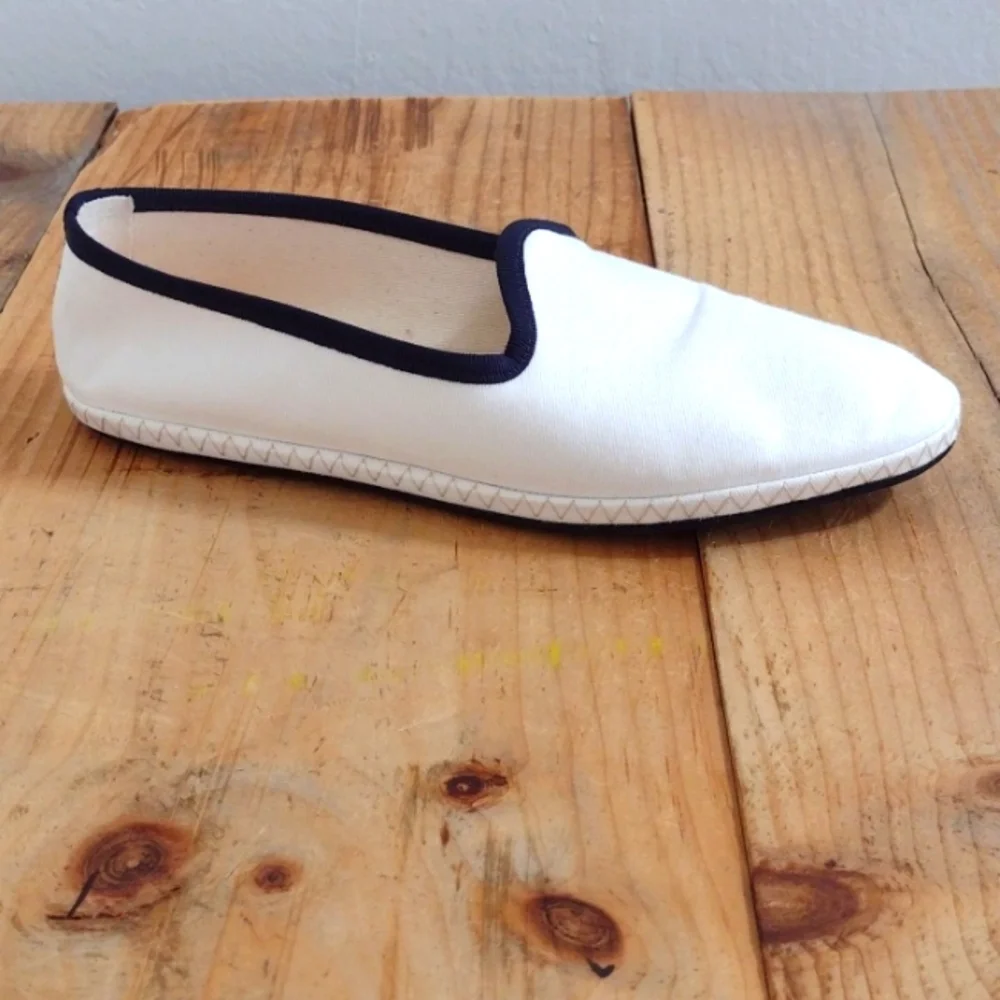 J Crew Canvas Contrast Tipped Venetian Flat Loafers Size 7.5