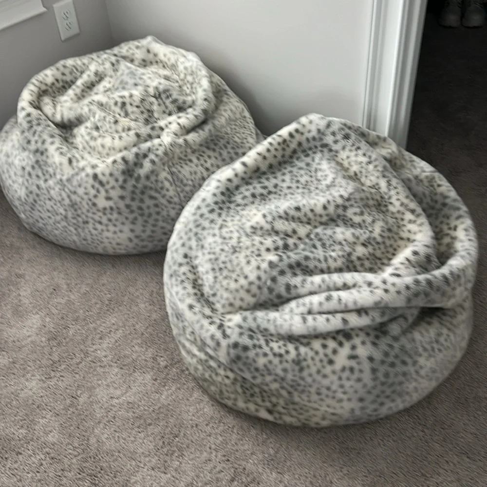 PBTEEN Gray Leopard Faux Fur Bean Bag Cover