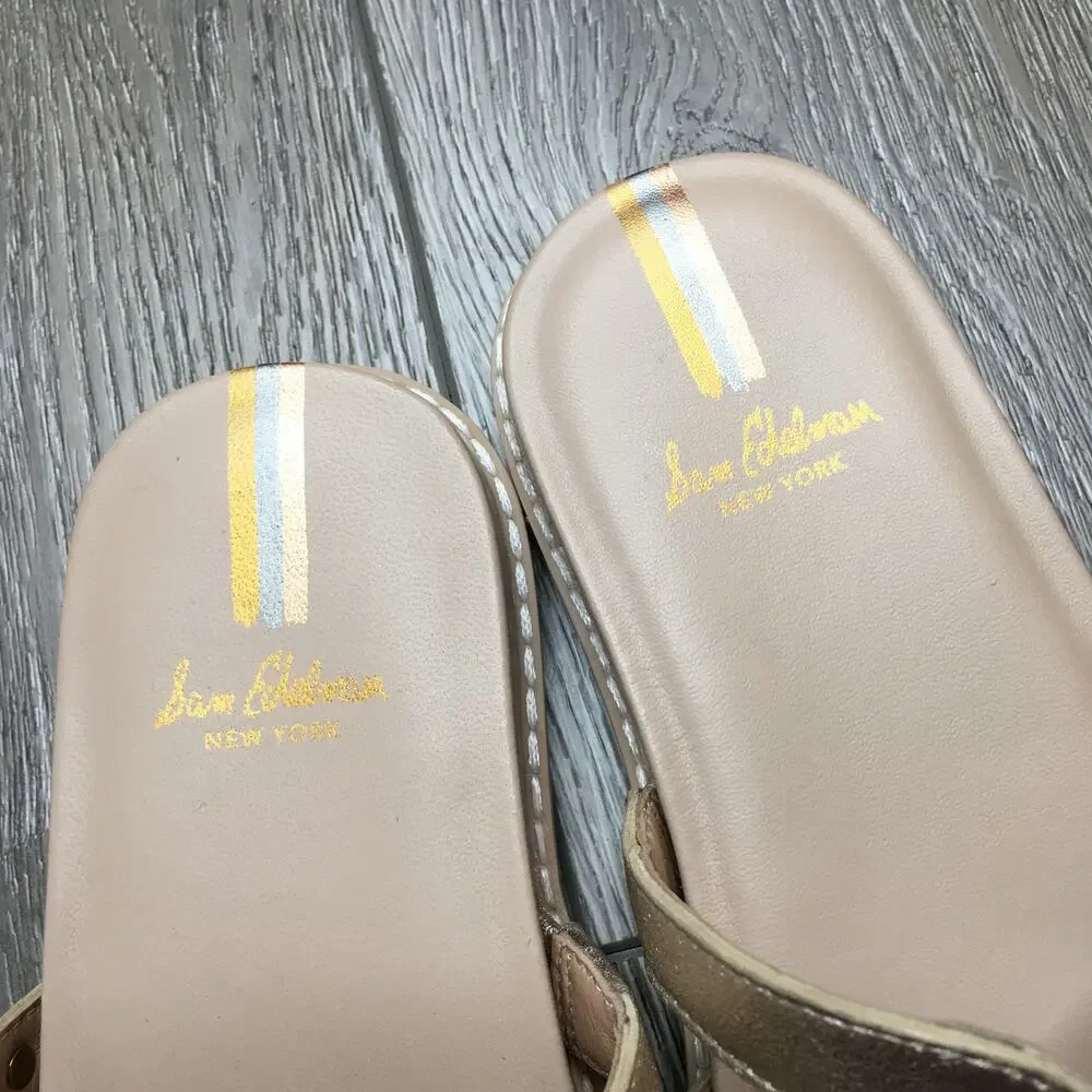 Sam Edelman Valeri Girls Slides Sandals Flat Comfort Metallic Beige Size 1