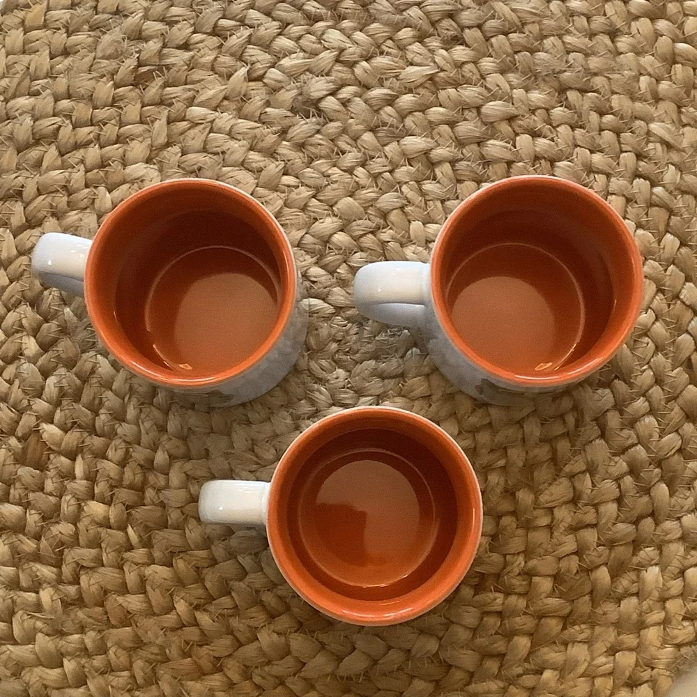 Crate & Barrel Owl Coffee Mug Cup Three Piece Matching Set 8 Ounces * Dual sided