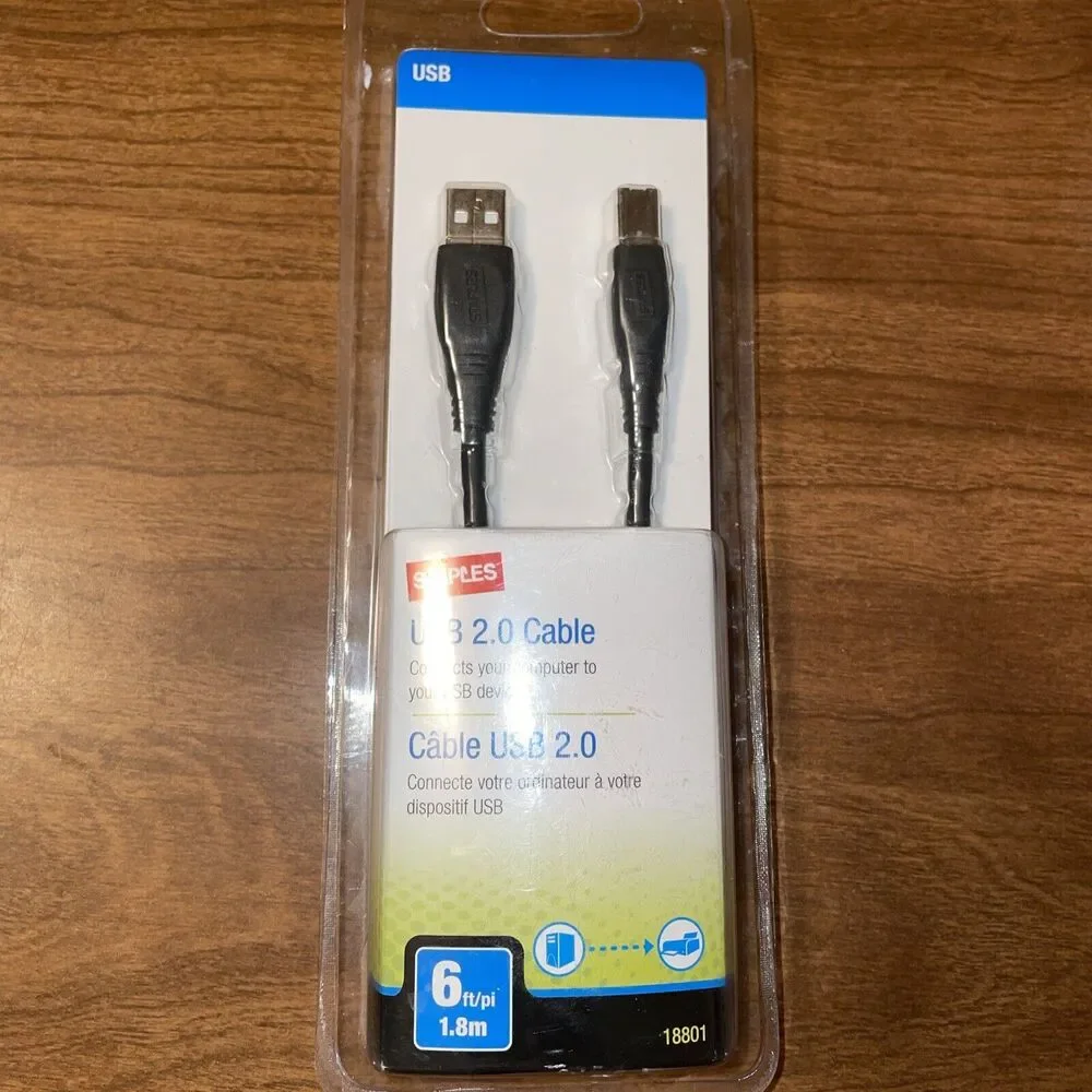 NIP Staples Brand USB 2.0 Cable 6 Ft USB A To USB B Windows/Mac Up To 480 Mbps