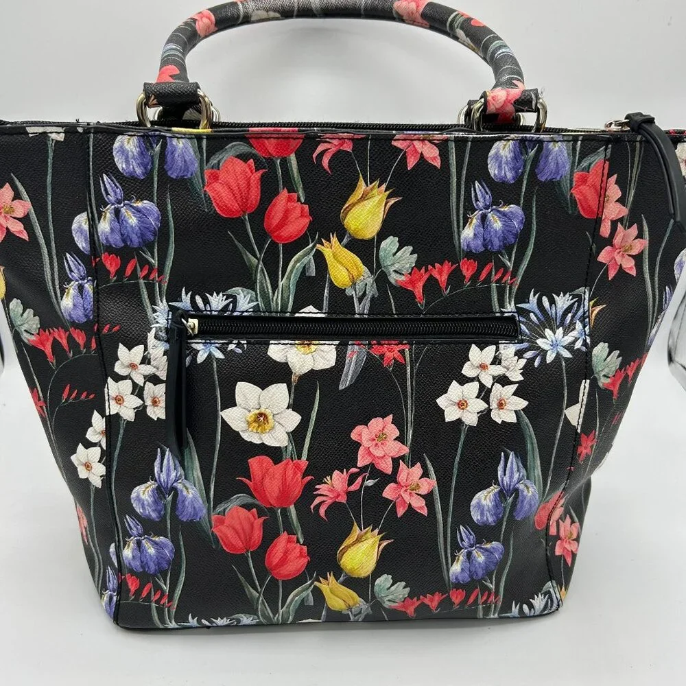 APT 9 Floral Print Handbag Tote With Bow Detail & Multiple Pockets