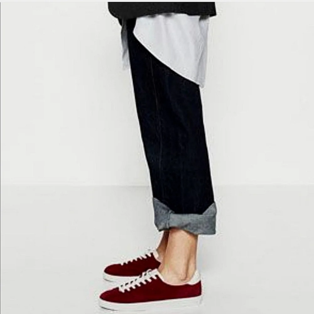 Excellent Used Condition Pair of Zara Woman Genuine Suede Burgundy Sneakers Sz38
