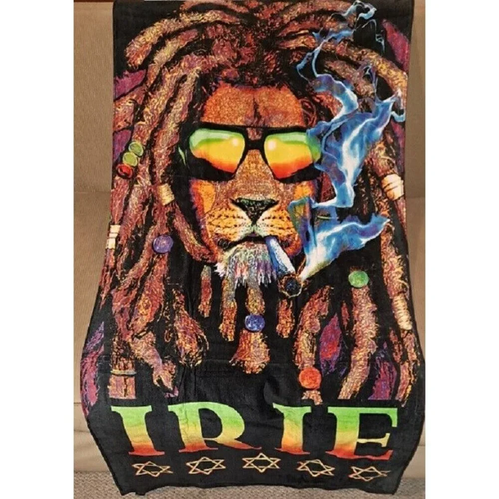 New Rasta Lion Beach Bath Pool Gift Towel Dreads Weed Smoke Marijuana Irie Retro