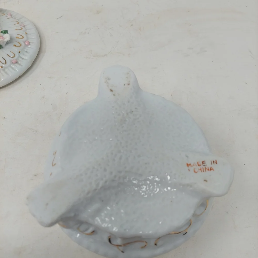 Vintage Floral Trinket Box Porcelain White Pink Roses Jewelry Footed Victorian