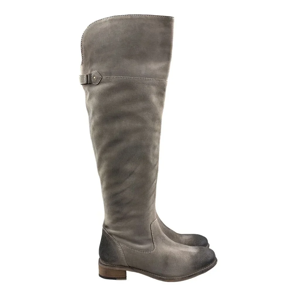 Diba True Women's Size 7 Rainy Nights Grey Suede Partial Side Zip Tall OTK Boots
