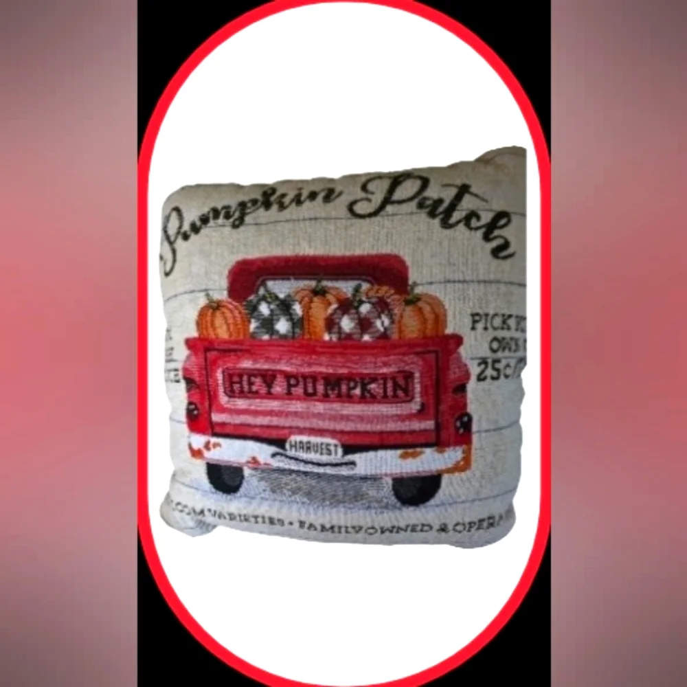 Harvest Season! Pumpkin Patch Pillow-Pumpkin Filled Red Truck-Farm Fresh Produce