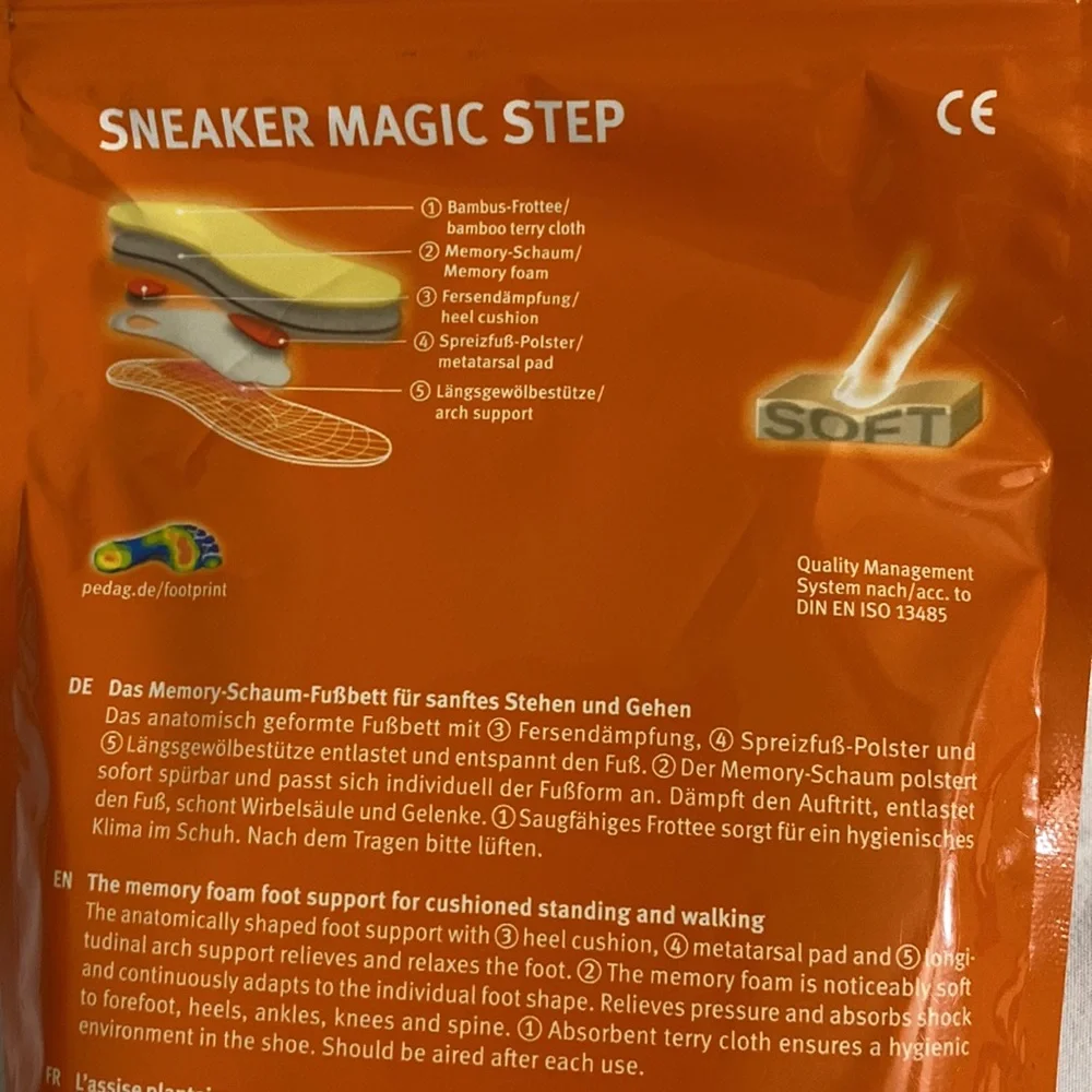 PEDAG Sneaker Magic Step with Memory Foam Shoe Inserts Size 44 or 11M