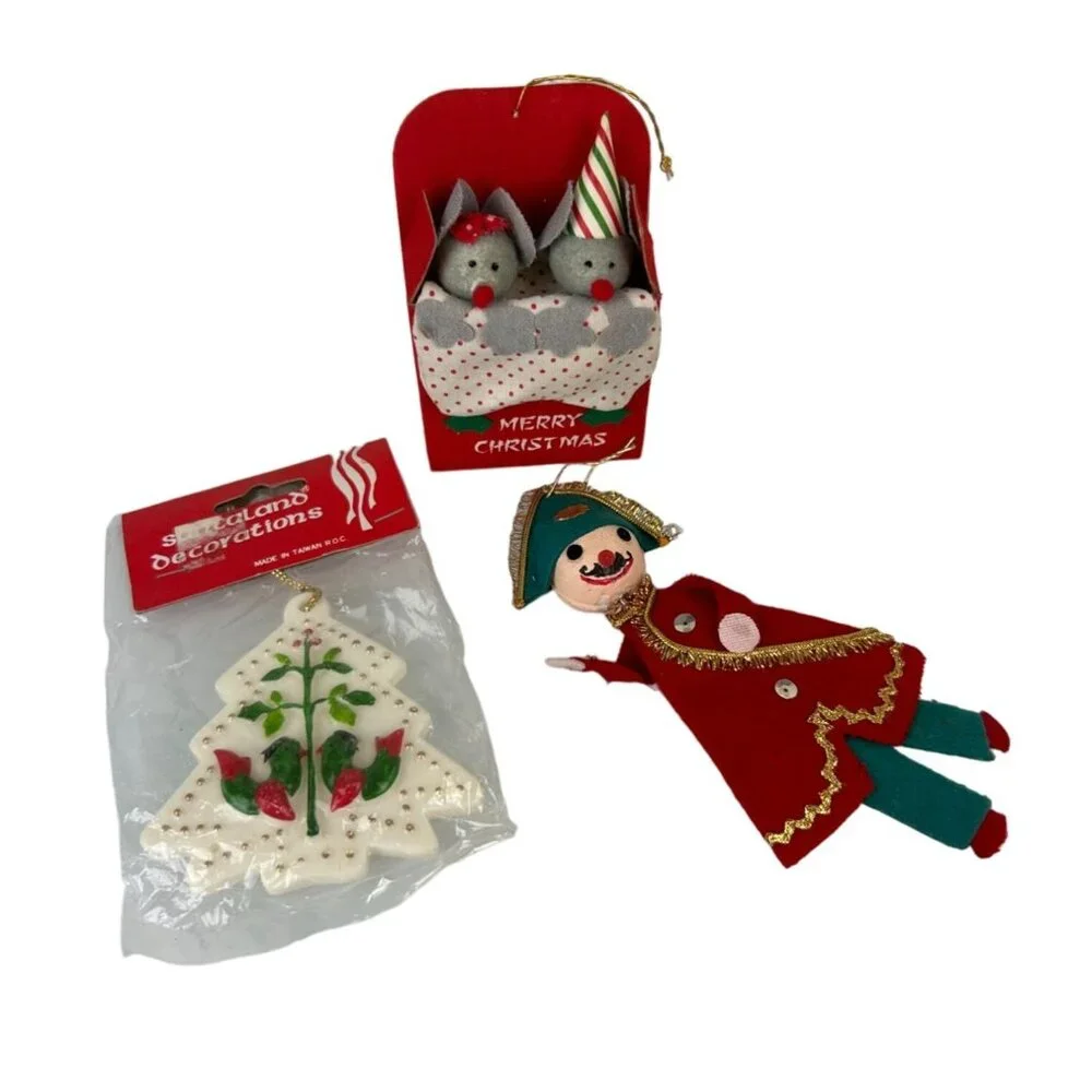 Vintage Lot (3) Christmas Tree Ornaments Russ Berrie Mice Santaland Soldier Set