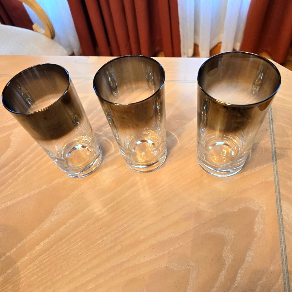 4 Vintage Tumbler Bar Glasses, Bronze/Gold Shading