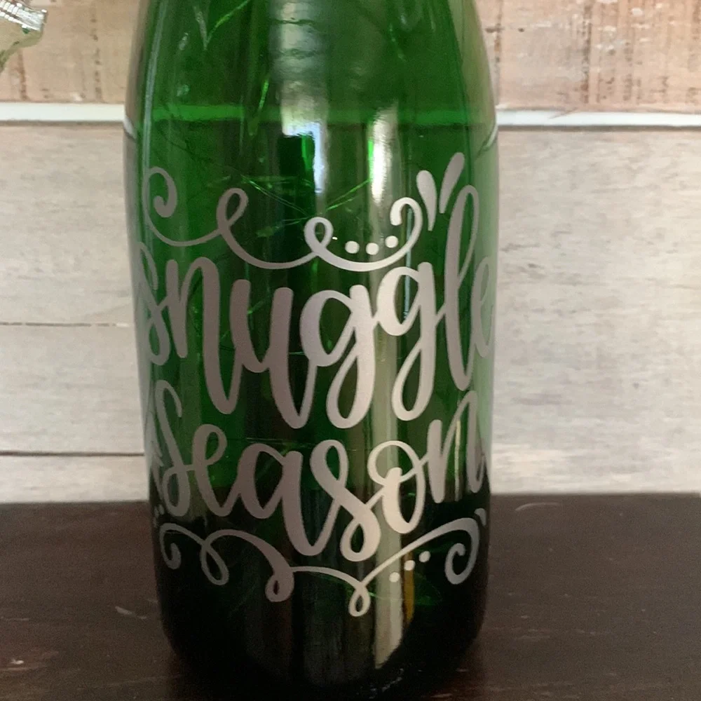 Hand Crafted- ‘Snuggle Season’ green wine bottle lantern