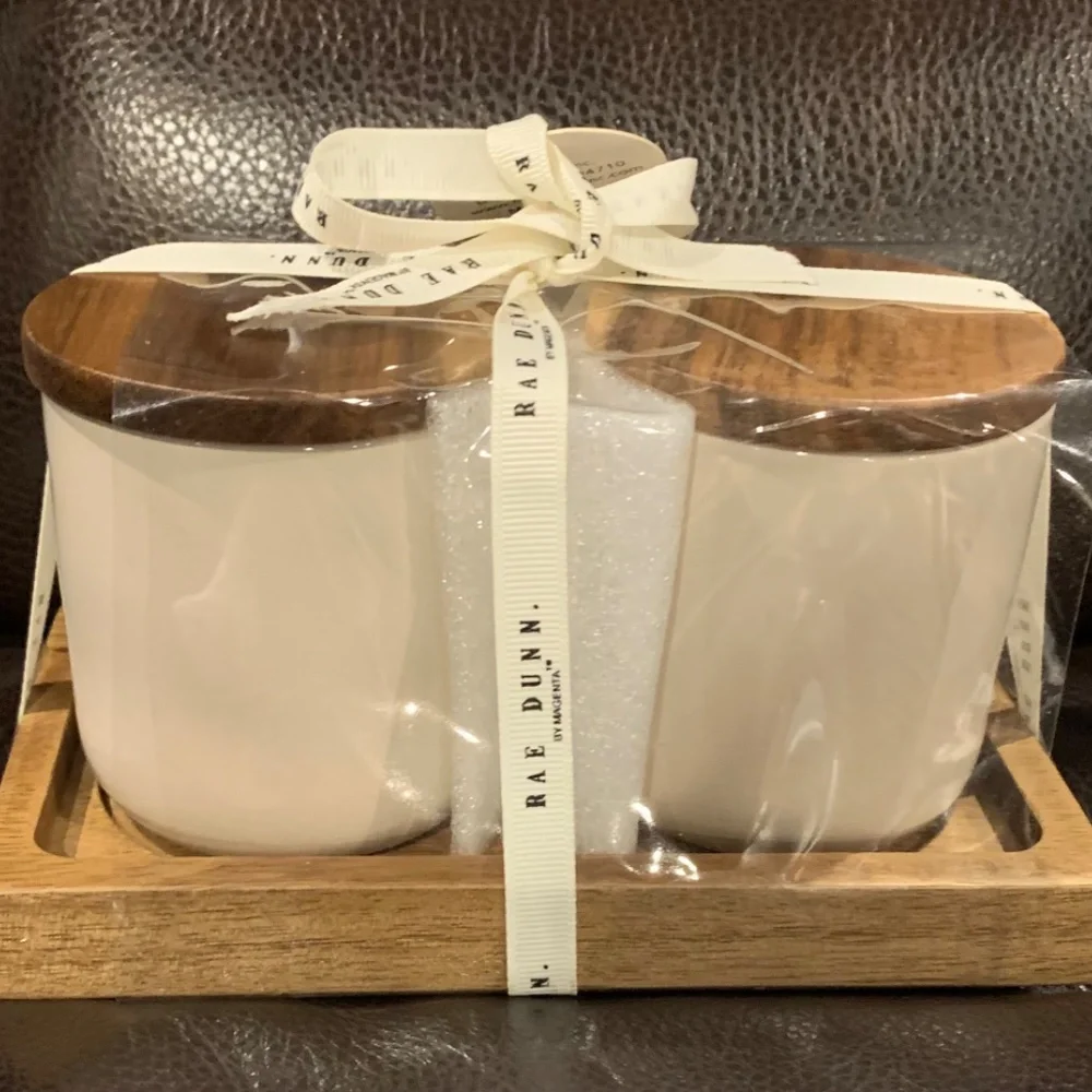 Rae Dunn Hello Sunshine Good Night Canisters with Wooden Tray
