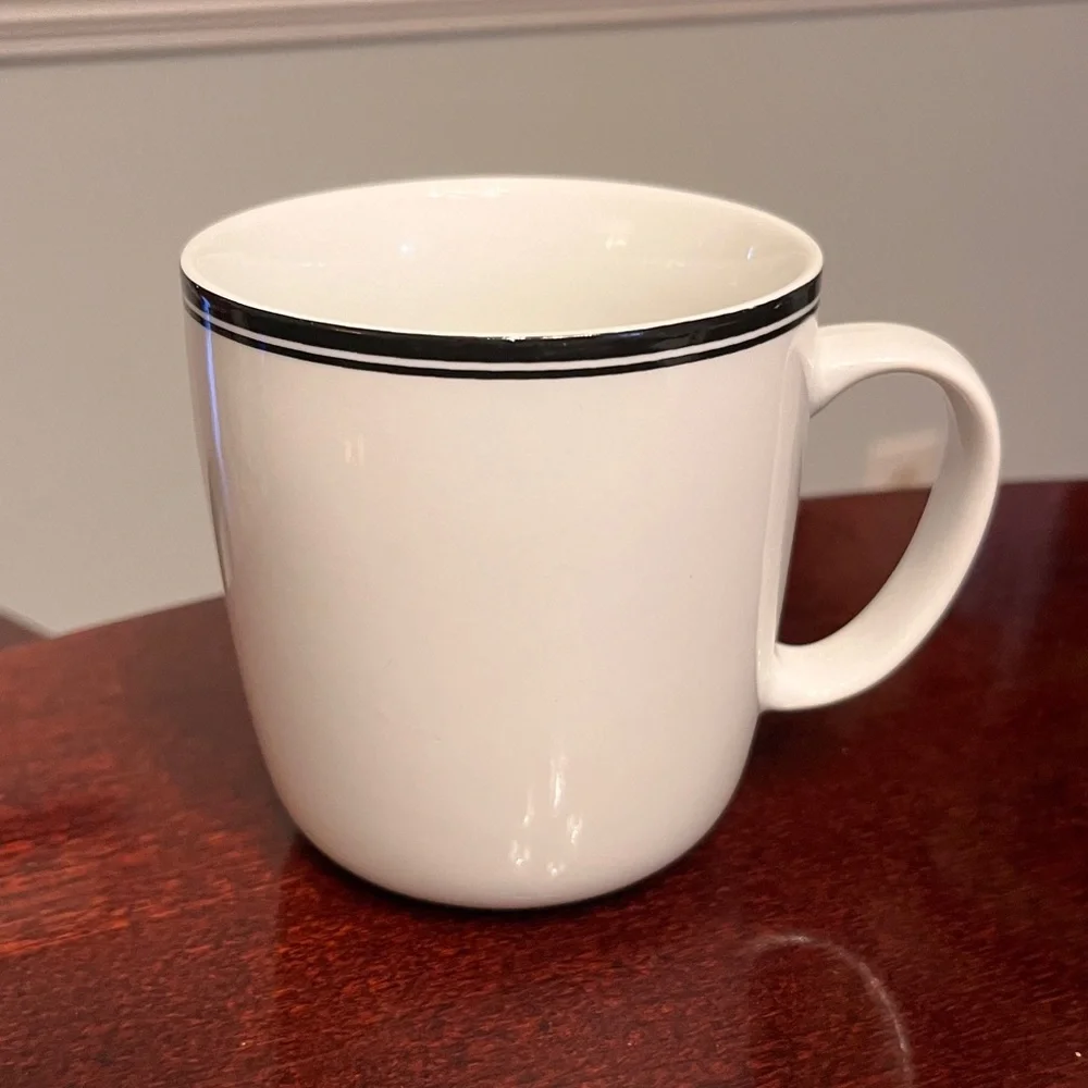 Williams Sonoma Mug white with black stripe on top edge