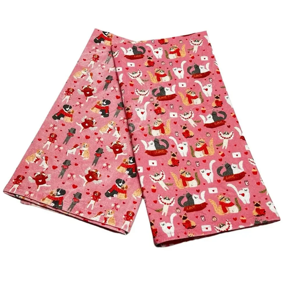 Puppington Kitchen Towels 100% Cotton Puppy Love Feline Valentines Set of 2