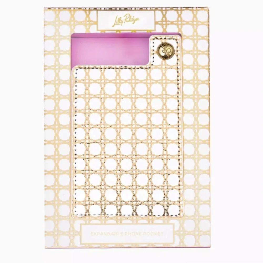 Lilly Pulitzer Expandable Phone Pocket in Gold Caning