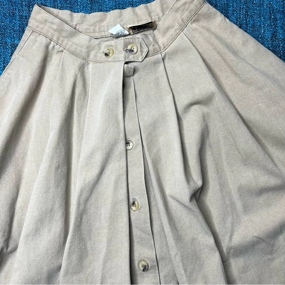 Vintage Cetro Republic Button Front Pleated Midi Skirt in Tan Khaki Western