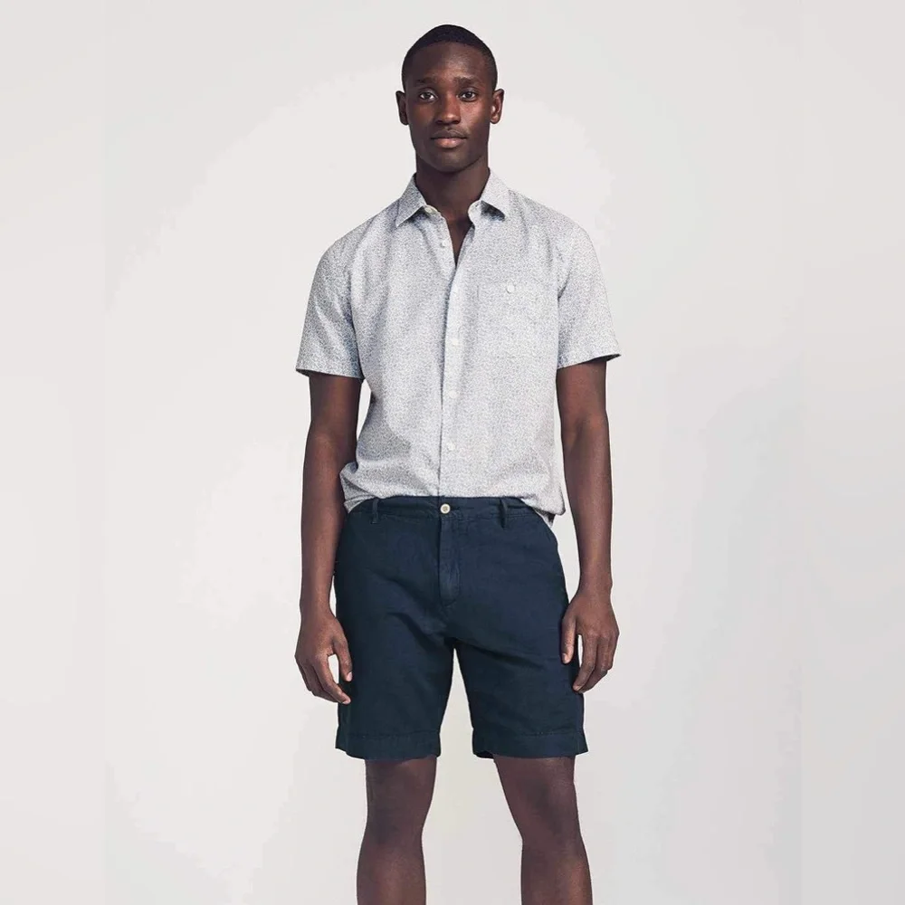 Faherty Malibu Shorts Mens Lightweight Linen Blend Navy Chinos
