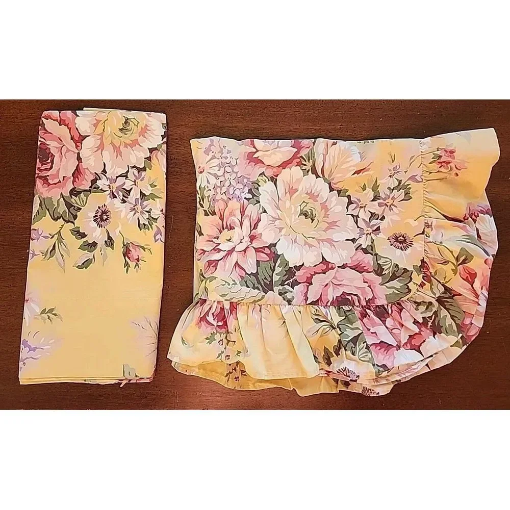 Vintage RALPH LAUREN Sophie Brooke STD Pillow Case & Sham Yellow Floral‎ RUFFLED