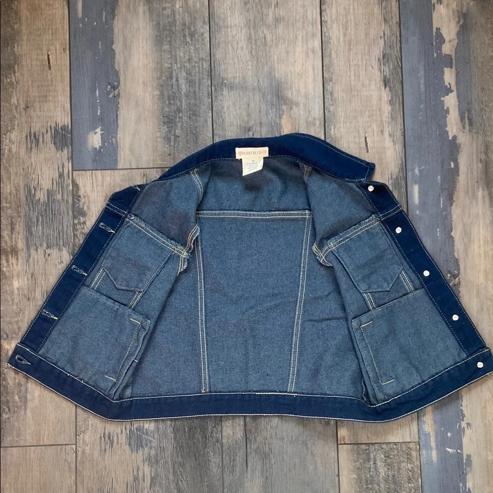 Soho Blue Girls Dark Blue Denim Vest Button Up Sleeveless Jean Jacket Size 10