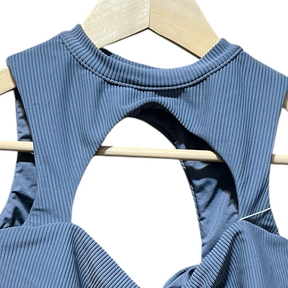 Frankies Bikinis NWT Gray Ronnie Ribbed Neck Tie Top Size Small