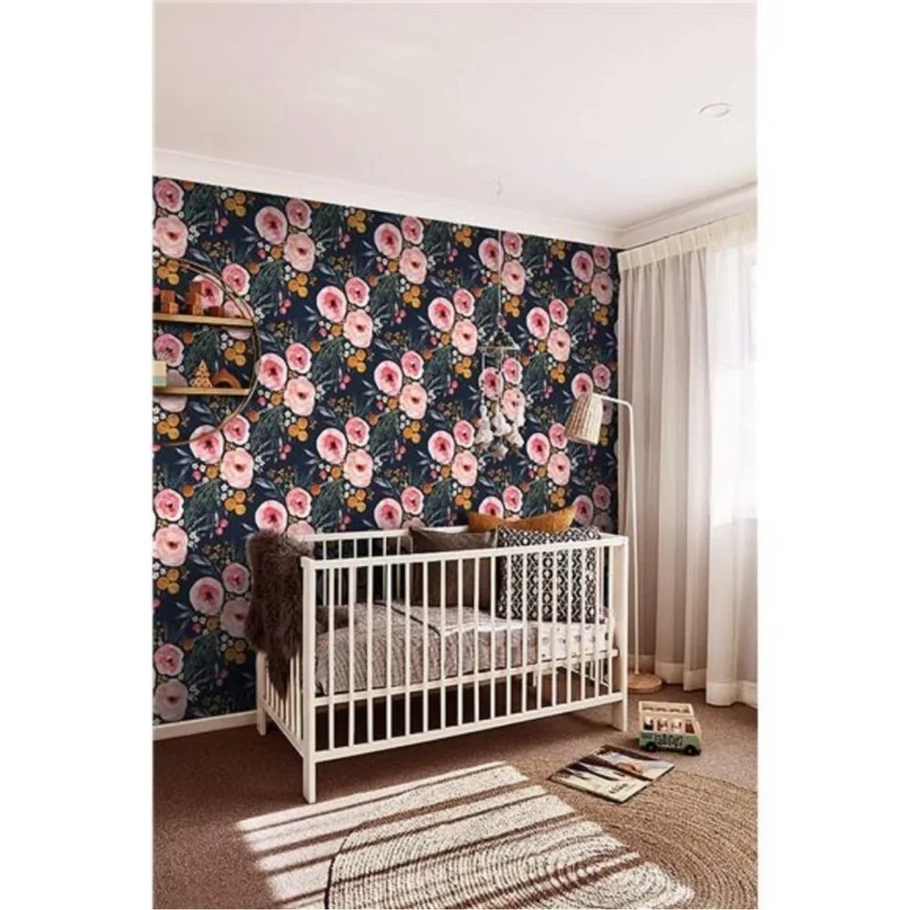 Floral Removable Wallpaper Navy Blue/Pink Contact Paper Self Adhesive15.5