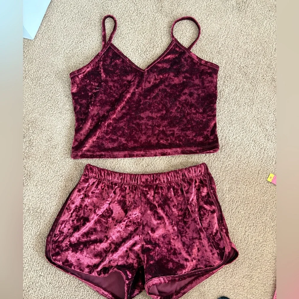 Burgundy Velvet Pajama Set