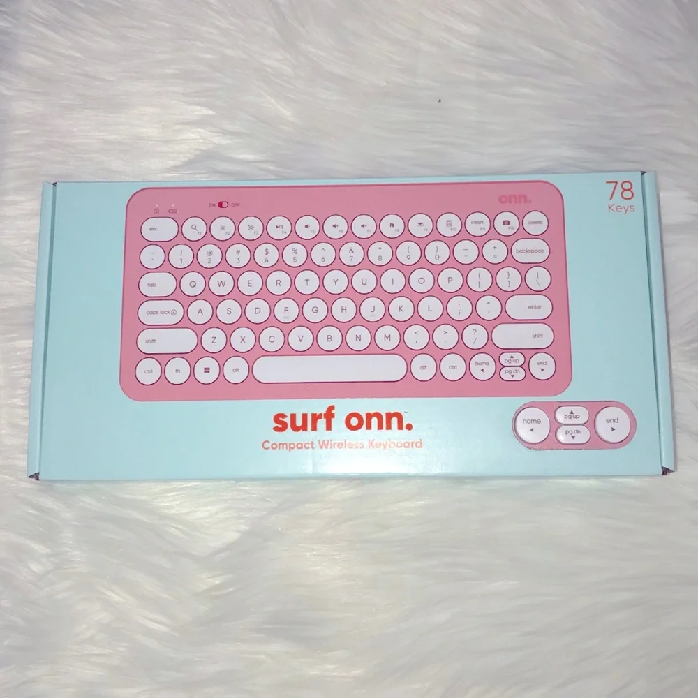 New Onn Backlit Mini Wireless Office Keyboard with USB Receiver Pearl Blush Pink
