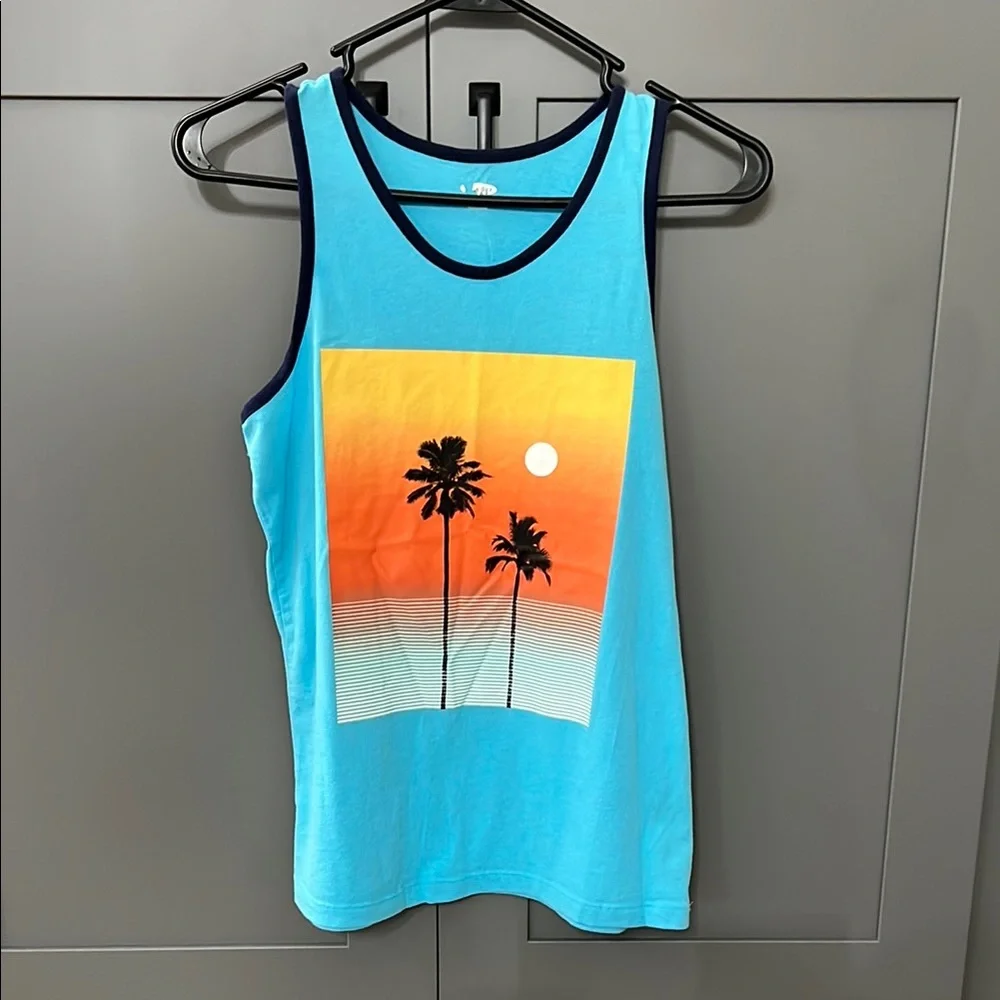 Old Navy Blue Tank Top with Palm Tree Design