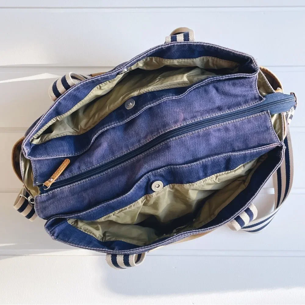 Pottery Barn Navy and White/Off White Large Diaper Bag Monogrammed With A “K”