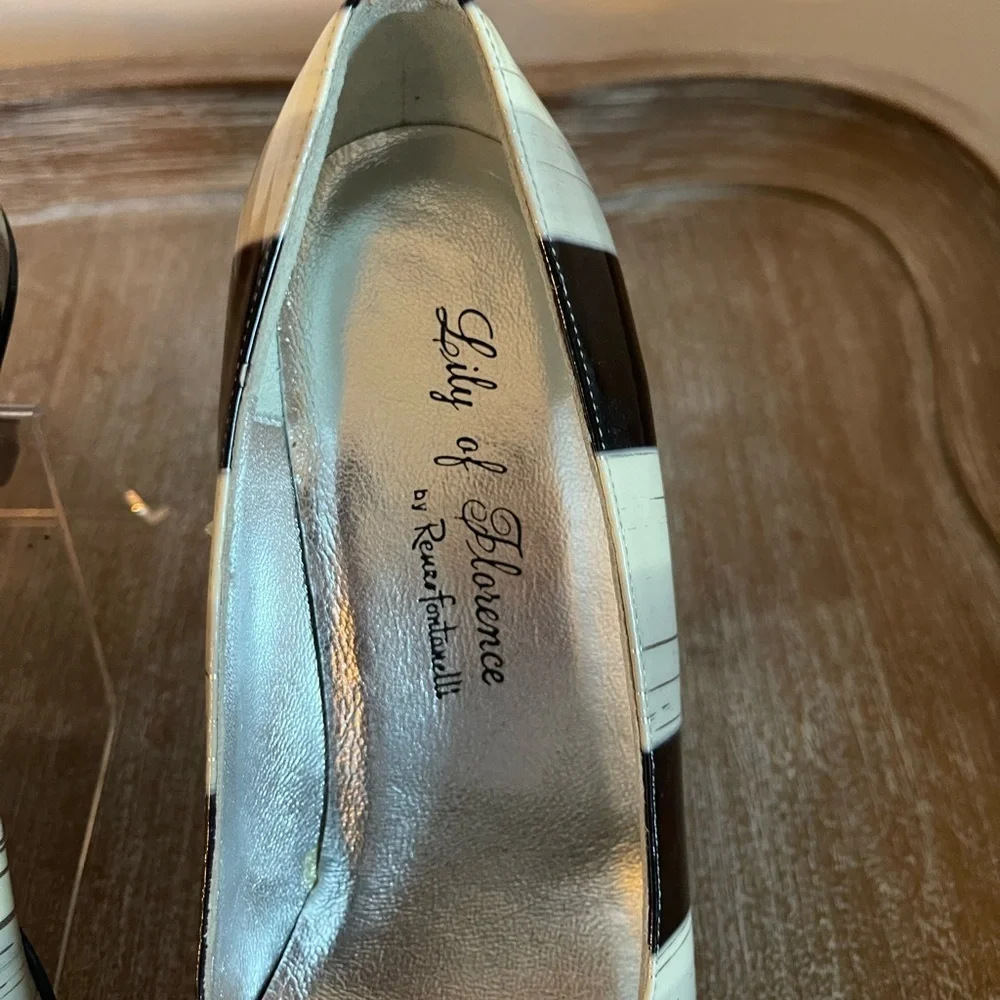 Lily of Florence by Renzo Fontanelli Italian Vintage Black White Heels Size 6.5