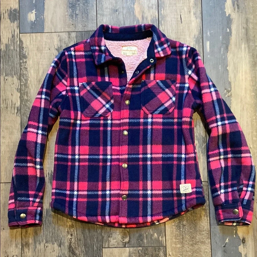Weatherproof Vintage Girls Flannel Plaid Jacket Coat Fleece Blue Pink Sz 10/12 M