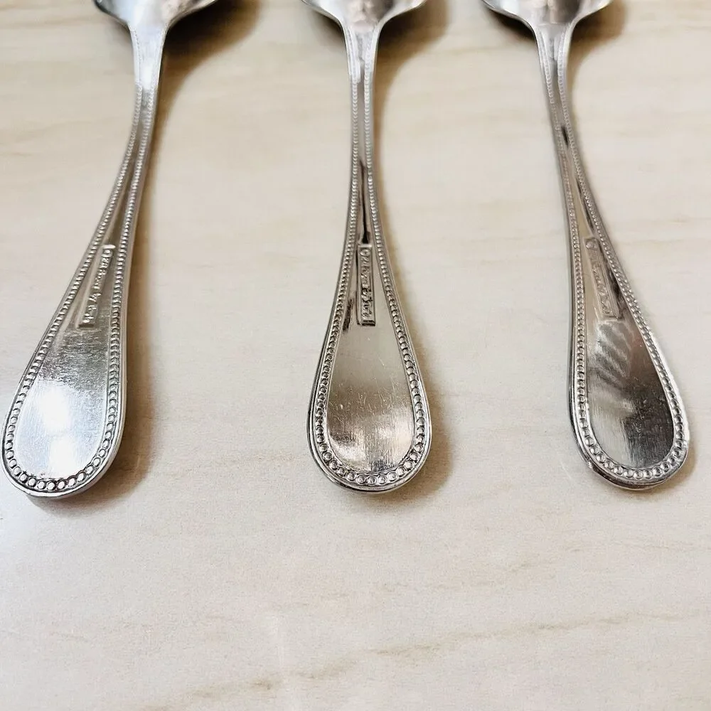 3pc F.B Rogers by Towle Norfolk Soup Spoon Stainless 7 1/4” Beaded Edge Glossy