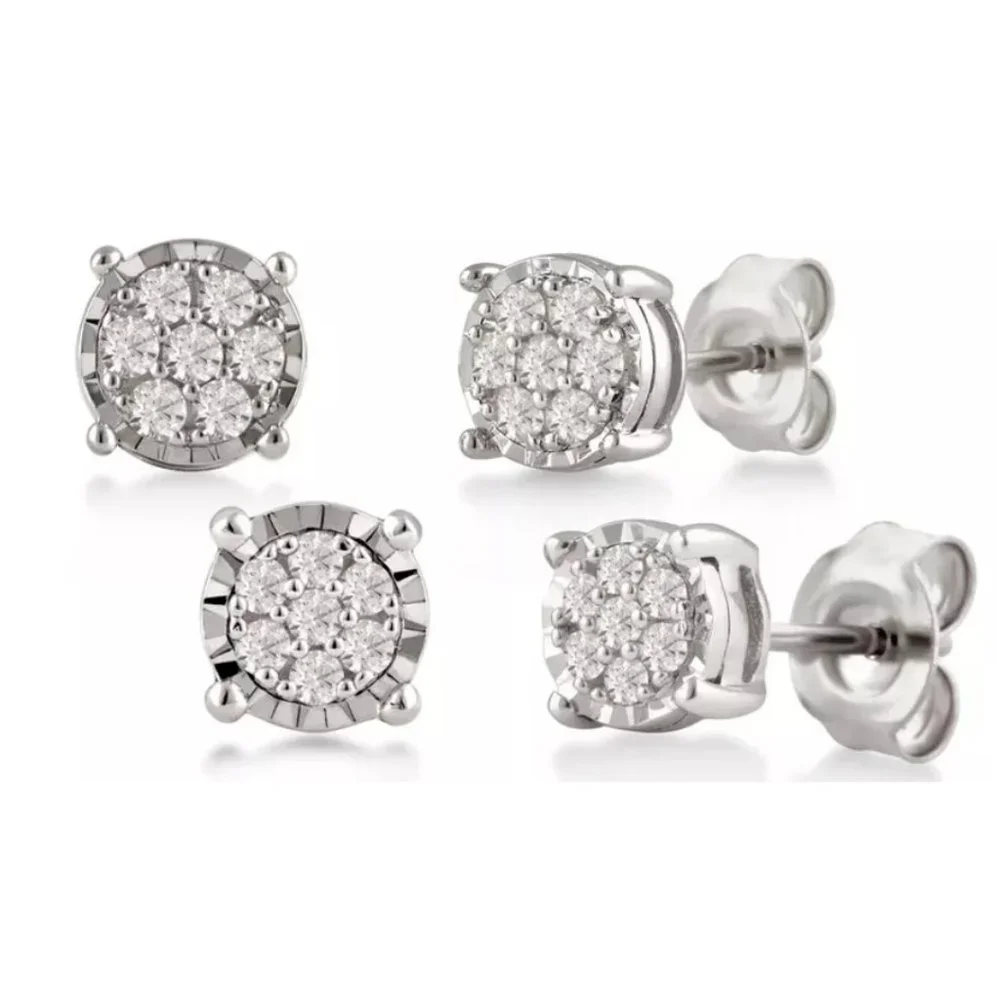 1/4CTTW Diamond Cluster Stud Earrings in 925 SS