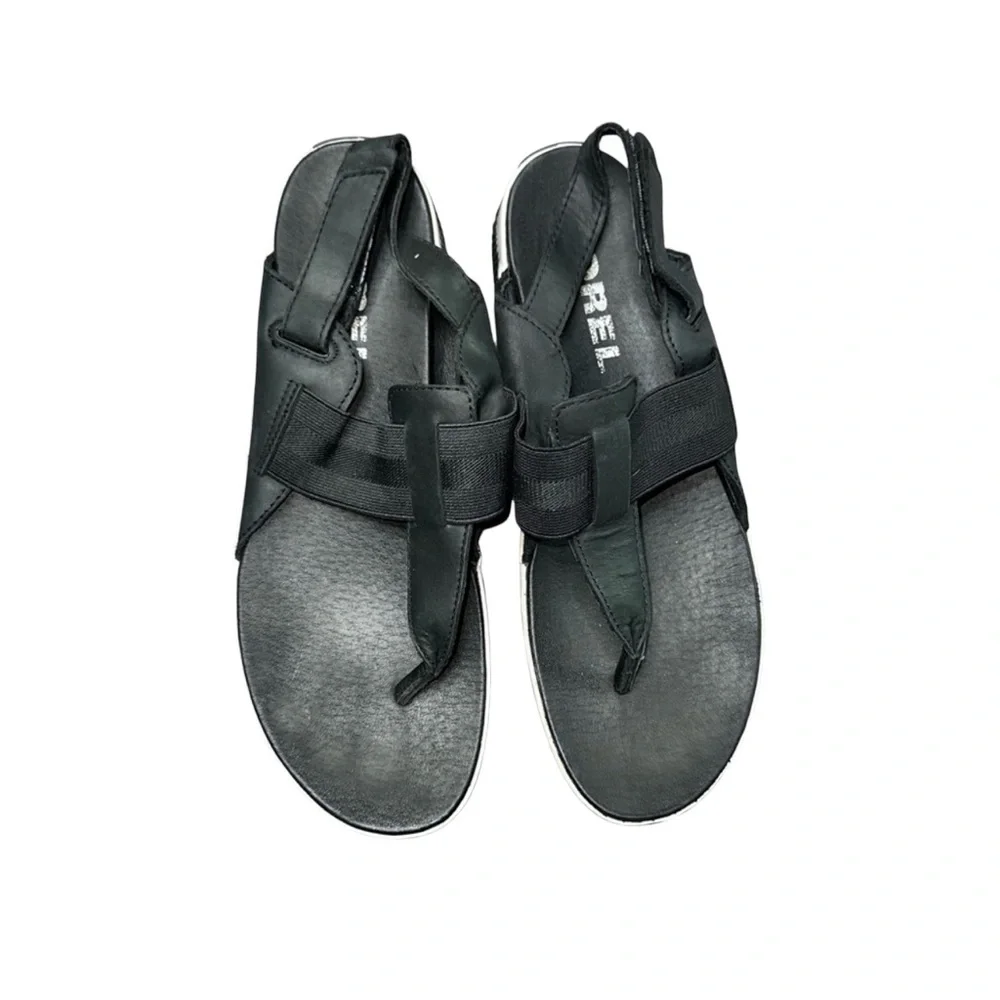 Sorel Black Leather Slingback Thong Sandals