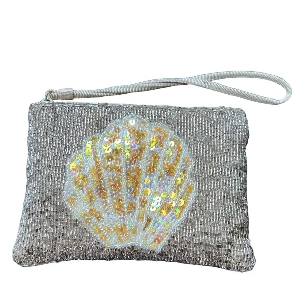 Liz Claiborne Beaded Sequin Shell Pouch Wristlet Small Cliutch