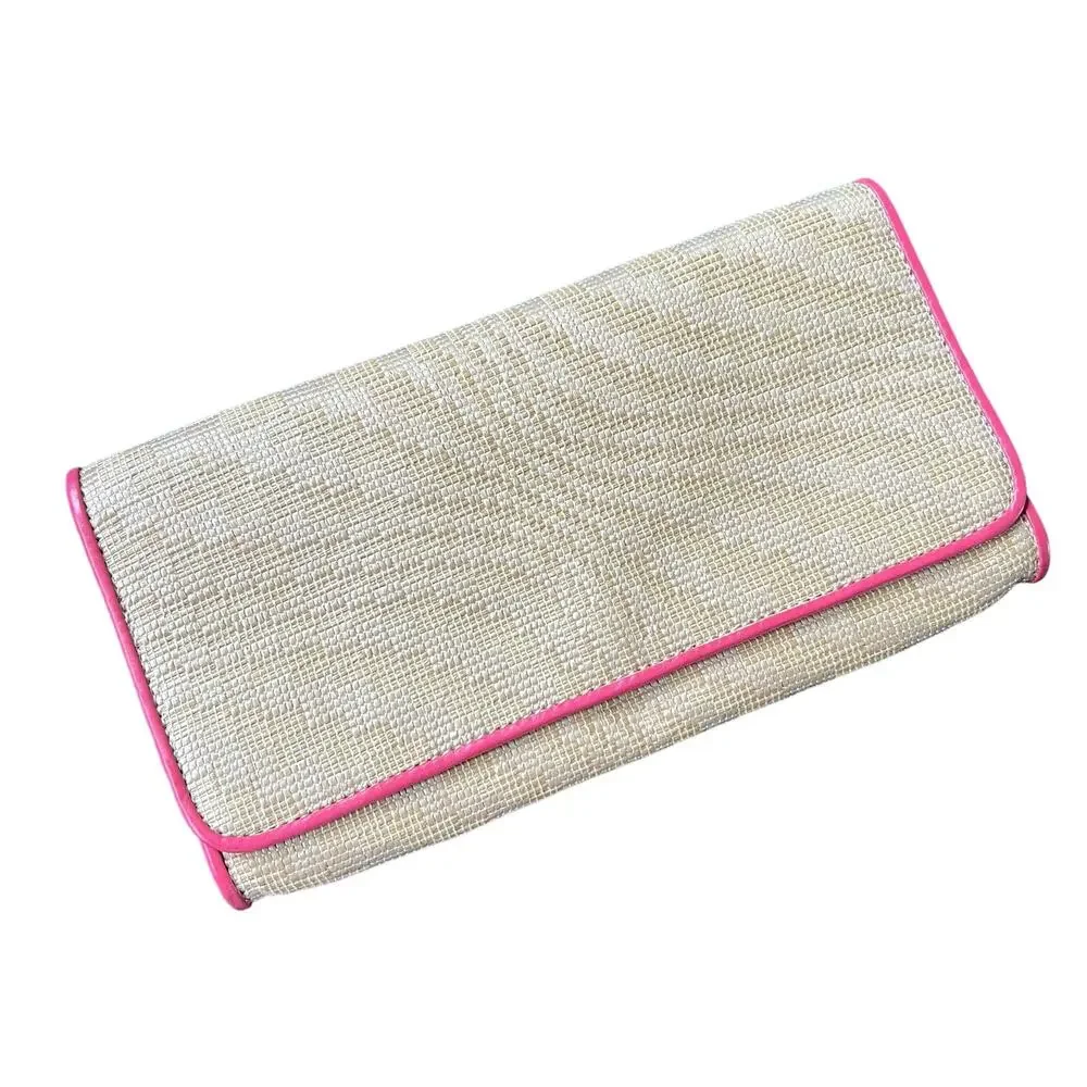 Cole Haan Genevieve Straw Unit Clutch Bag Natural Woven Straw Pink