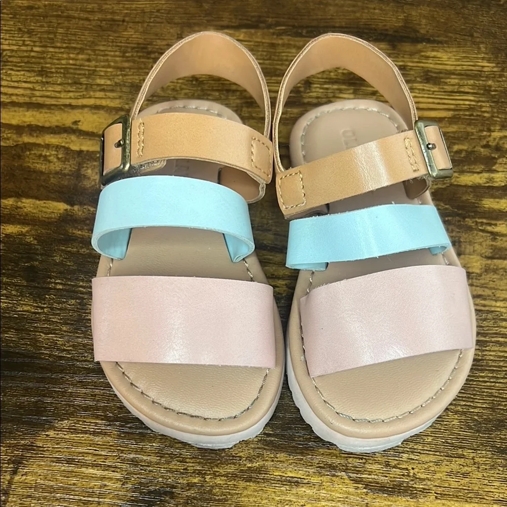 Kids Sandals with Adjustable Straps - Tan, Blue, and Pink
