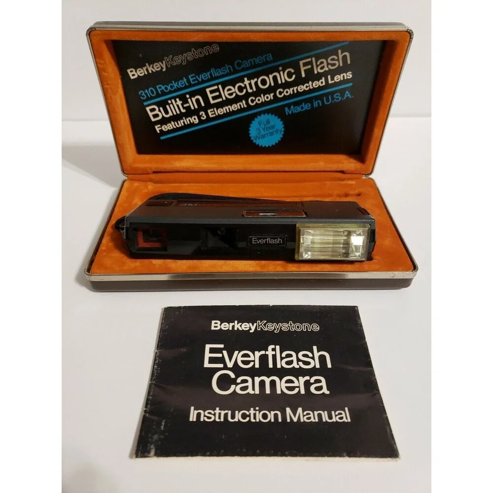 Berkey Keystone 310 Pocket Everflash Camera f:8 lens USA Made w/Camera Strap