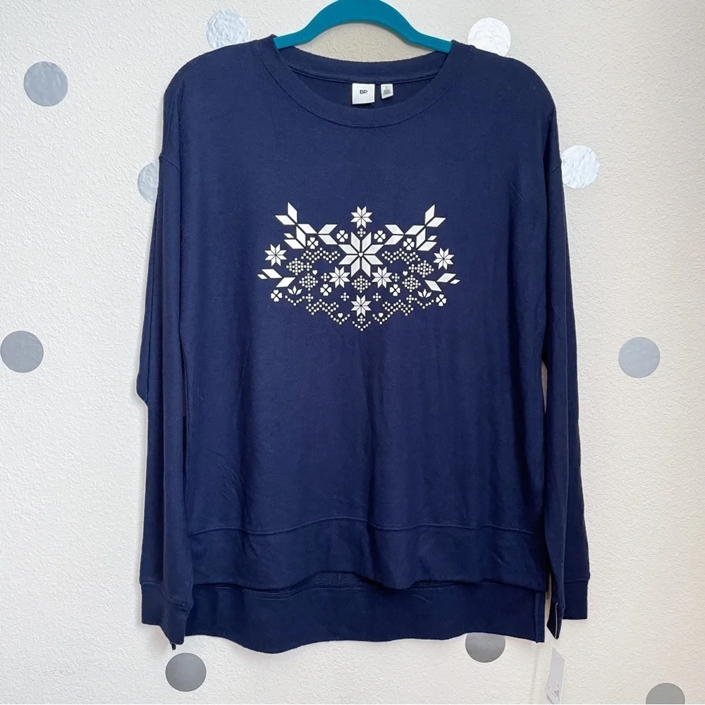bp. Loungewear Pajama Long Sleeve Top with Scandinavian Snowflake Graphic