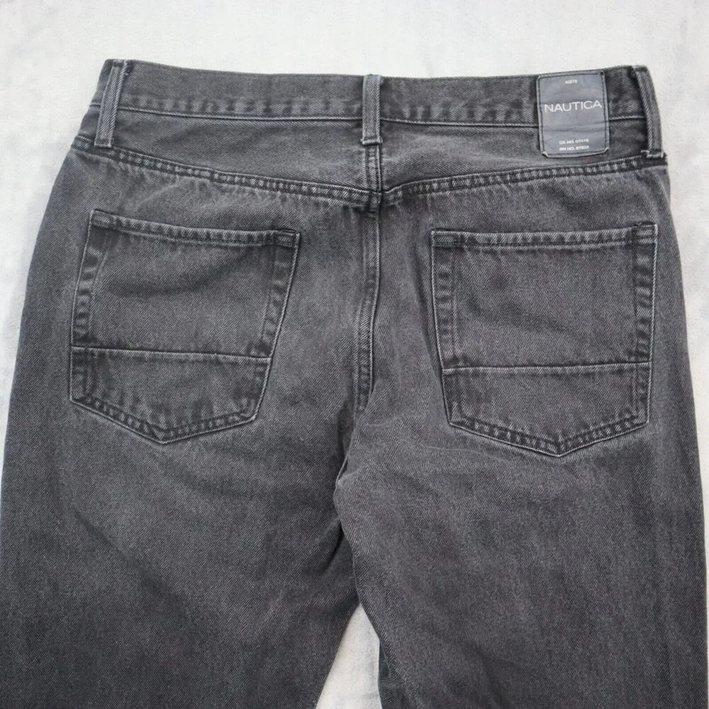 Nautica Pants Mens 34 Black Straight Mid Rise Cotton Pocket Charcoal Denim Jeans