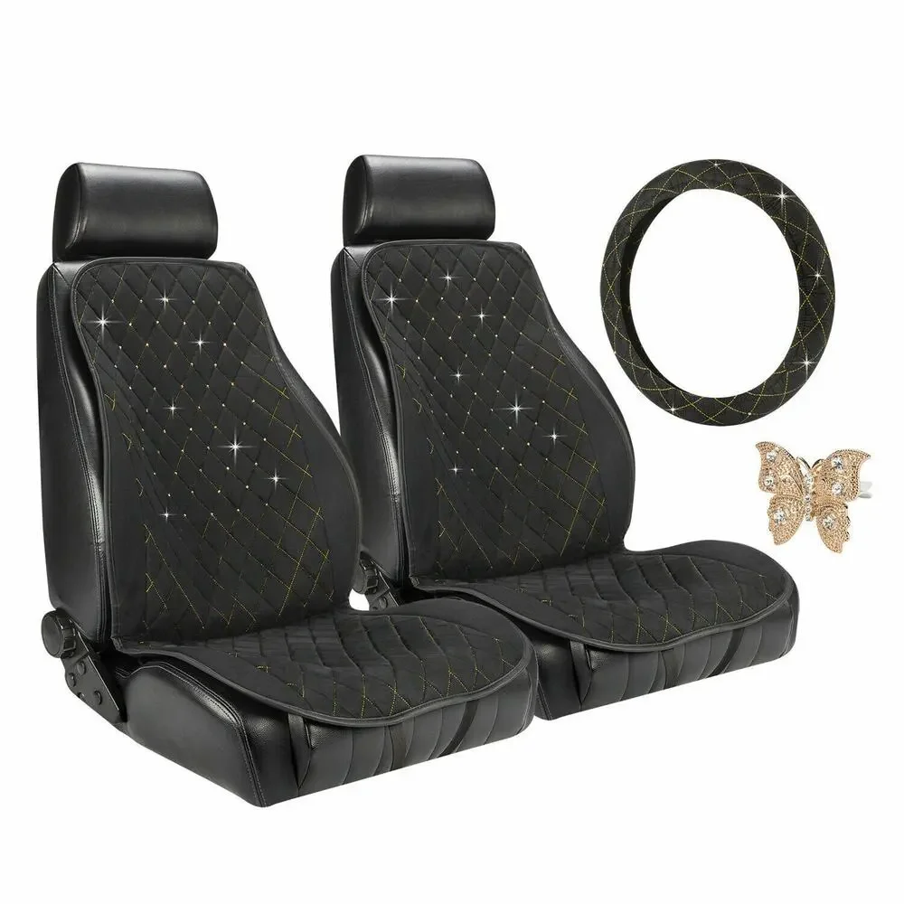 LUNNA Gold Seat Cover Combo Embellished w/ Swarovski Crystals & Golden Butterfly