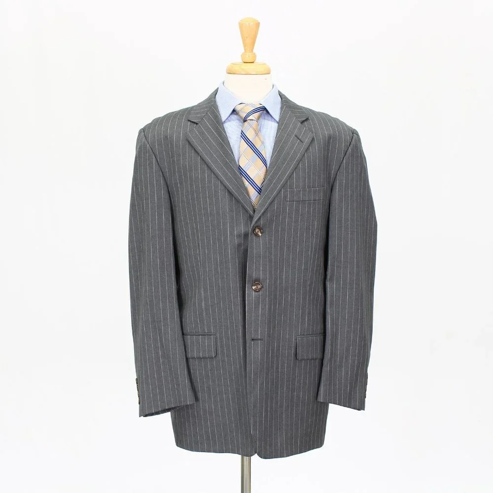 Hickey Freeman 42R Gray Striped 3-Button Sport Coat Blazer Jacket O652