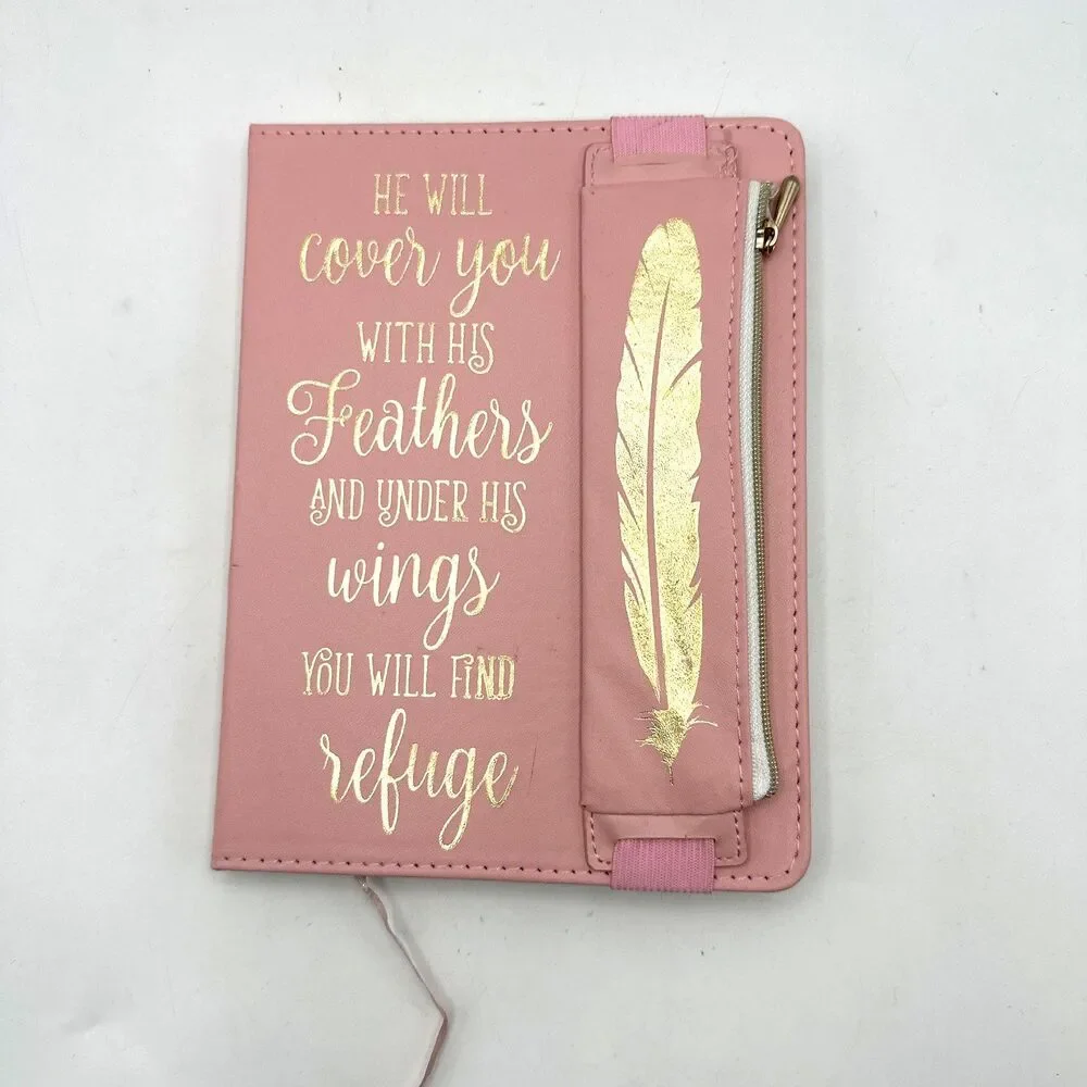 Faith Quote Feather Journal with attached Pencil Case PINK soft feel cover-NEW